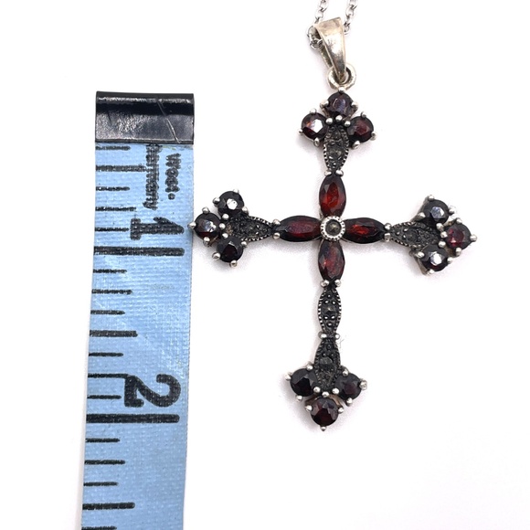 Sterling Silver Garnet Cross Pendant Necklace - Picture 4 of 13